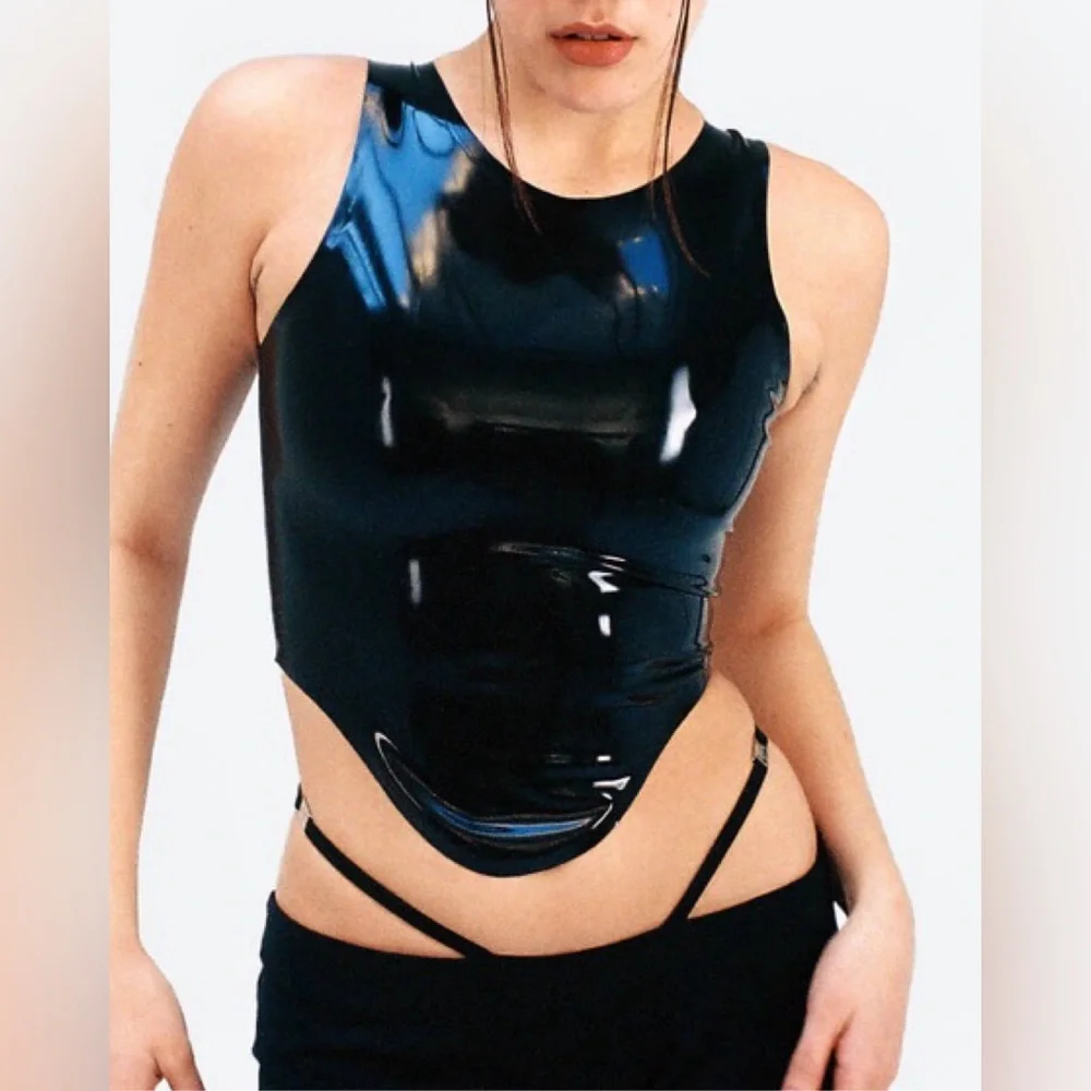 Miaou Jinx Tank Top Cami Latex Black Fetish Sz Large NWT $295...Revolve - Picture 15 of 16